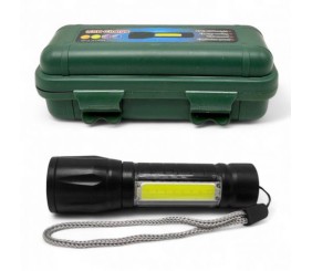 Ліхтарик світлодіодний (акумулятор, USB, пластиковий корпус, в коробці)