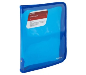 Папка об'ємна на блискавці B5, прозора синя