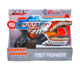 Іграшковий пістолет мех. з барабаном та мʼяк. набоями (12 шт.) (Божевільні Ікла) (28 х 17,4см)