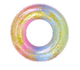 Надувне коло для плавання, ПВХ, з ручками, 100 см, з блискітками та райдужним принтом