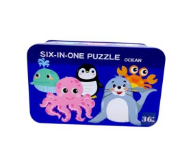 Пазли дитячі "Океан", деревʼяні, 6 пазлів, пронумеровані, в боксі