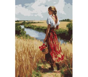 Набір для розпису по номерах "УКРАЇНКА ТА ЛАНИ" 30Х40 СМ