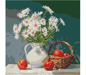 Алмазна мозаїка "Букет ромашок з яблуками" 40x40см