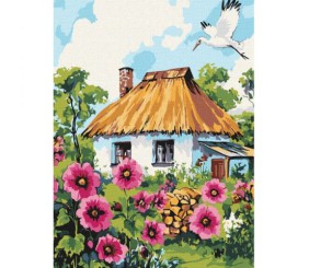 Картина за номерами "Мальви біля хати" 30x40 см