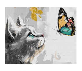 Картина за номерами з фарбами металiк "Мрійлива кішечка" 40х50 см