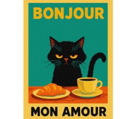 Картина за номерами "Постер. Ранок з котиком" 30x40см