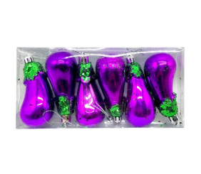 Новорічні прикраси, 6 штук, баклажани, висота 8,5 см, у слюді