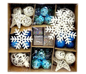 Новорічні прикраси, кульки, сніжинки, візерункові зірки, (52 штуки, діаметр 7 і 3.5 см)