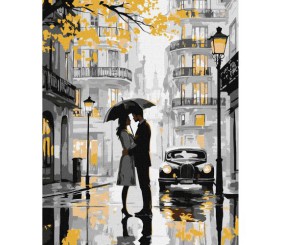 Картина по номерах з фарбами металiк "Поцілунок під дощем" 40х50 см