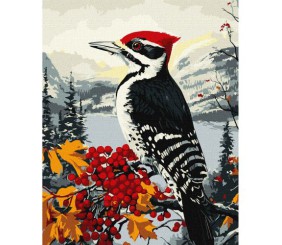 Картина за номерами "Дятел на гілці" 40х50 см