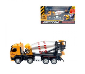 Будтехніка мет. АВТОПРОМ VOLVO Автобетонозмішувач, бат,світло,звук,рухливі деталі,у короб. 28*14*10см