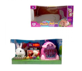 Улюбленець “Кролик”, на батарейках, звук, рух лапками, головою і хвостиком, переноска, мисочки, фен, гребінець, в коробці