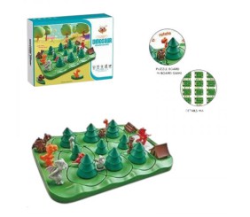 Настільна логічна гра "Динозавряча гонка", фігурки динозаврів, ялинковий ліс, елементи обертаються, в коробці