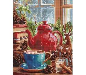 Алмазна мозаїка "Зимова атмосфера вдома" 40х50 см