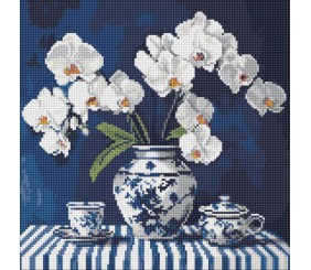 Алмазна мозаїка "Орхідея в порцеляні" 40х40 см