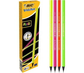 BIC Набір олівців чорнографітних шестикутних Evolution Fluo HB 4 кольори, 12 шт.