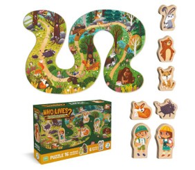 Пазл «Хто живе в лісі?» (16 картонних деталей + 6 дерев'яних фігурок)