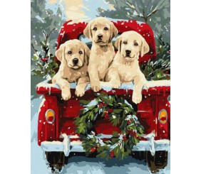 Картина за номерами - "Собача поїздка" ©art_selena_ua, 40х50см