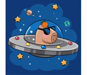 Картина за номерами - "Капібара в космічній тарілці", 30х30см