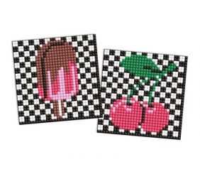 Алмазна мозаїка на магніті - "Вишні і морозиво", набір із 2 сюжетів, 9х9см