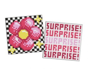 Алмазна мозаїка на стікері - "Квітка і сюрприз", набір із 2 сюжетів, 9х9см
