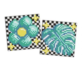 Алмазна мозаїка на стікері - "Квітка і листок", набір із 2 сюжетів, 9х9см