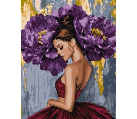 Картина за номерами - "Балерина з пурпурними півоніями з фарбами металік" ©art_selena_ua, 40х50см
