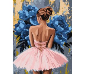 Картина за номерами - "Балерина з блакитними півоніями" з фарбами металік ©art_selena_ua, 40х50см