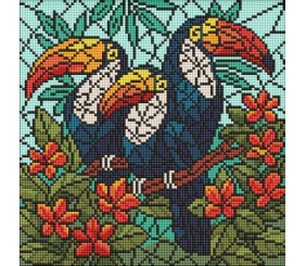 Алмазна мозаїка - "Вітраж. Тріо туканів" ©art_selena_ua, 30х30см