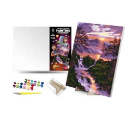 Картина по номерах 40х50 см "Водоспад на світанку" з деревʼяною підставкою