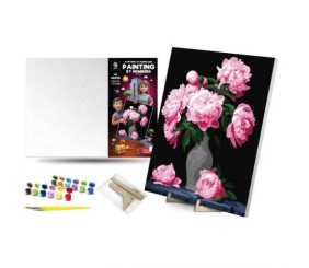 Картина по номерах 40х50 см "Букет півоній" з деревʼяною підставкою