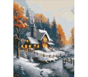 Алмазна мозаїка - "Зимовий будиночок" з голограмними стразами (AB) ©art_selena_ua, 40х50см
