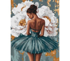 Картина за номерами - "Балерина з білими півоніями" з фарбами металік ©art_selena_ua, 40х50см