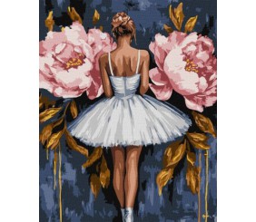Картина за номерами - "Балерина з рожевими півоніями" з фарбами металік extra ©art_selena_ua, 40х50см
