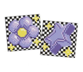 Алмазна мозаїка на стікері - "Фіолетова квітка і зірка", набір із 2 сюжетів, 9х9см