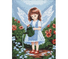 Алмазна мозаїка без підрамника - "Янголятко в саду" з голограмними стразами (AB) ©art_selena_ua, 30х40см