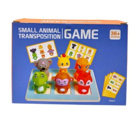 Логічна гра (деревʼяна дошка 18х12.5 см, гумові фігурки тваринок, двосторонні картки із комбінаціями тваринок) в коробці 20х6х15 см