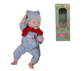 Пупс, функціональний, датчик руху, звуки: сміх, плач, засинає, висота: 42 см, гумовий, пустушка, пляшечка, памперс, шарф, капелюшок, в коробці