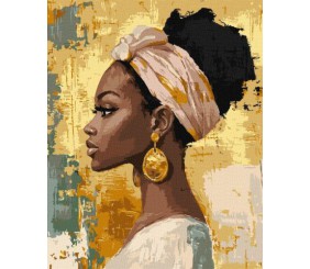 Картина за номерами - Красуня з золотими сережками з фарбами металік extra 40х50