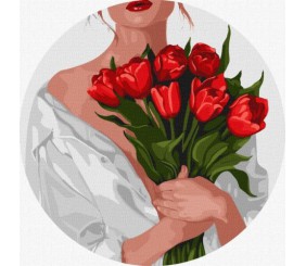 Картина за номерами - Дівчина з тюльпанами 26х26 см.