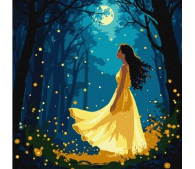 Картина за номерами - Дівчина серед світлячків з фарбами металік extra 30х30 см.