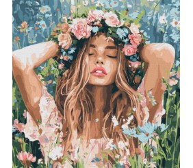 Картина за номерами - Дівчина з віночком в полі 40х40 см.