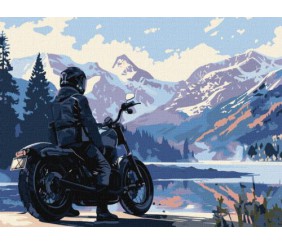 Картина за номерами - Мотоцикліст у горах 30х40 см.