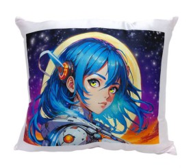 Подушка "Аніме дівчина у мистецькому світі" розмір 28х28 см (рожева з нанесенням сублімації)