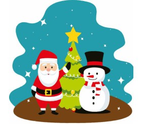 Картина по номерах "Санта та Сніговик" 20х20 см