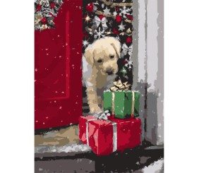 Картина по номерах "Песик із подарунками" 30х40 см