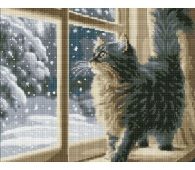 Алмазна мозаїка - "Снігопад за вікном" з голограмними стразами (AB) ©art_selena_ua, 40х50см