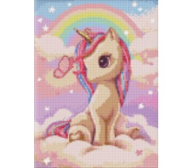 Алмазна мозаїка - "Допитлива одноріжка" з голограмними стразами (AB) ©tanya_bonya, 30х40см