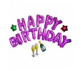 Набір фольгованих повітряних кульок Happy Birthday з келихами (РОЖЕВИЙ)