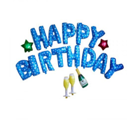 Набір фольгованих повітряних кульок Happy Birthday з келихами (БЛАКИТНИЙ)